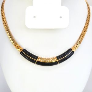 SAL Swarovski| Vintage Art Deco Crystals Black Enamel Goldtone Chocker Necklace